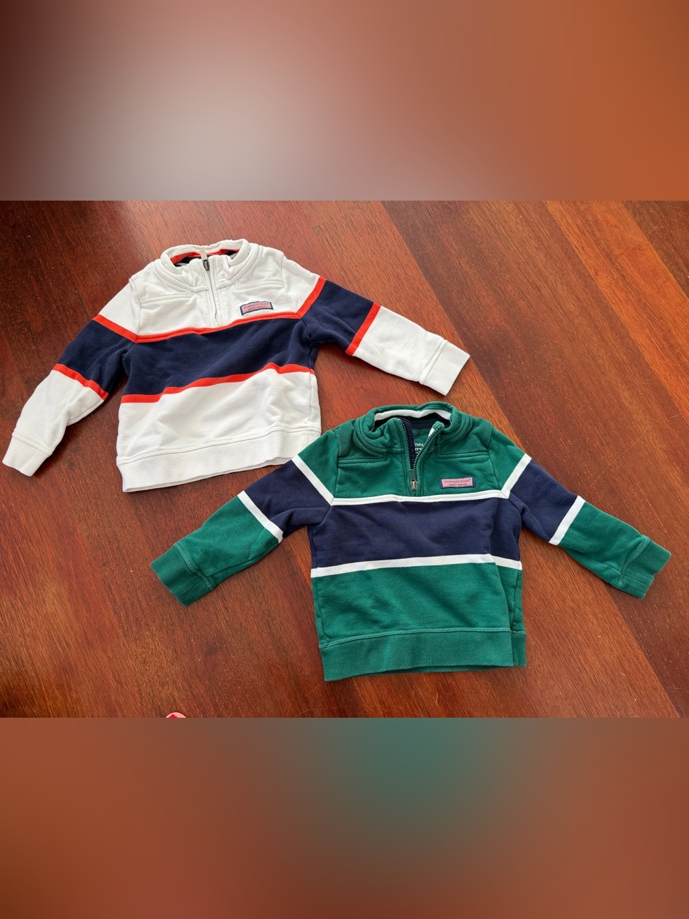 Vineyard Vines Shep ShirtKids Quarter-Zip Striped Pullovers- Green, Navy & White